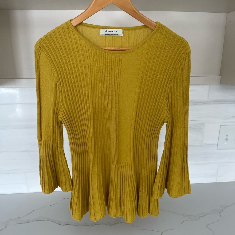 Aldo Martins Mustard Ribbed Wool Peplum Sweater - Picture 3 of 14